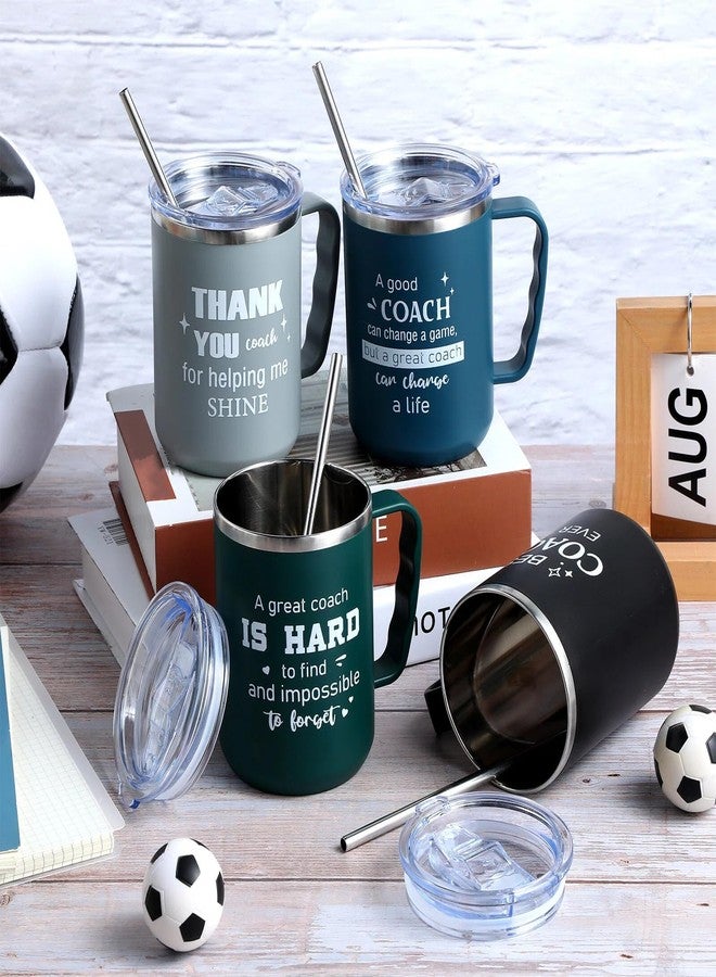 Uiifan 4 Sets Thank You Gifts for Coach Christmas 16 oz Coach Cup with Handle Straw Lid Straw Brush Stainless Steel Insulated Sports Team Coffee Mug for Xmas Appreciation Retirement Gift(Mixed Color) - Image 4